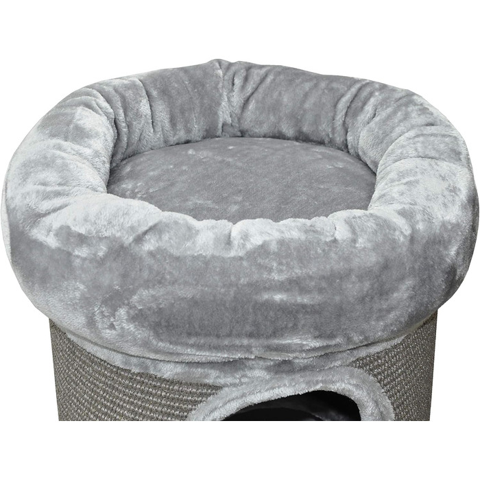 Nanook Котячий когтеточка-стовпчик, сірий, 100x40 см, стійкий, з лежаком, плюшевим бортиком і котячим будиночком