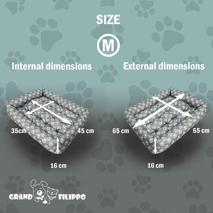Водонепроникне ліжко для собак - ліжка для маленьких та великих собак, кошик для собак, блакитна лапка 65x55x16 см