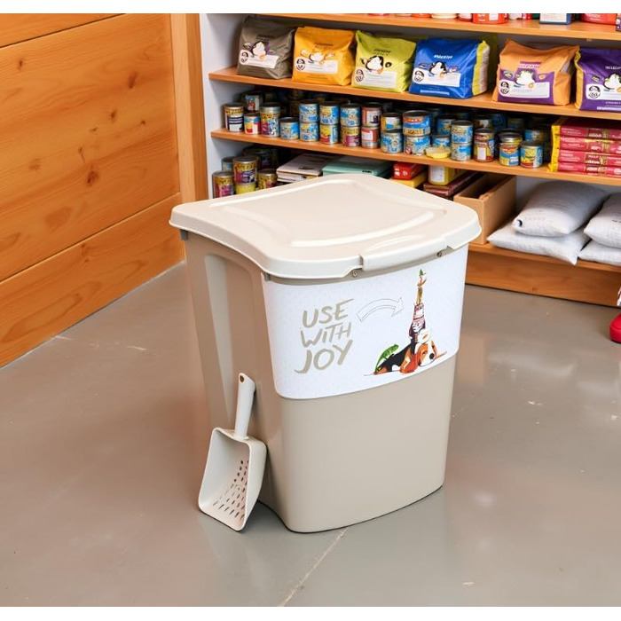 Контейнер для корму Rotho Archie 38л з кришкою, пластик PP, BPA-free, багатоколірний, бежевий