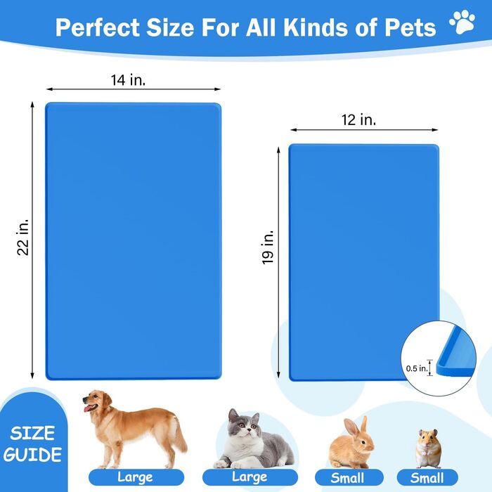 Килимок для корму для собак та котів з силікону харчової якості, з піднятими краями, неслизький, синій (L)