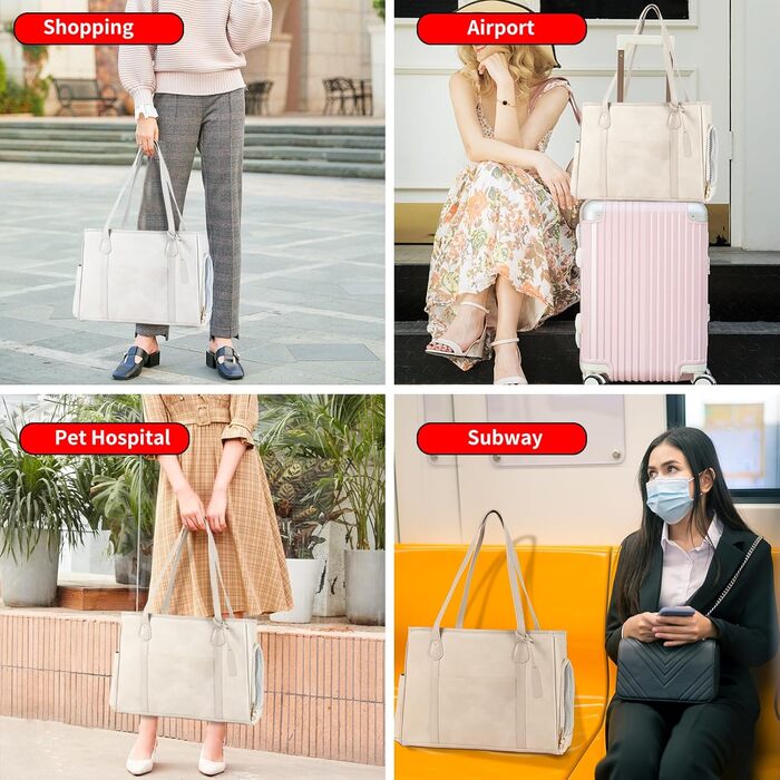 Сумка-переноска для собак та котів Monanller, шкіряна, для маленьких собак, кошенят, цуценят, схвалена авіаперевозниками, бежева