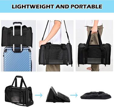 Транспортна переноска для кота та собаки BYZESTY, складана, 42 x 27 x 28 см, з мискою, чорна