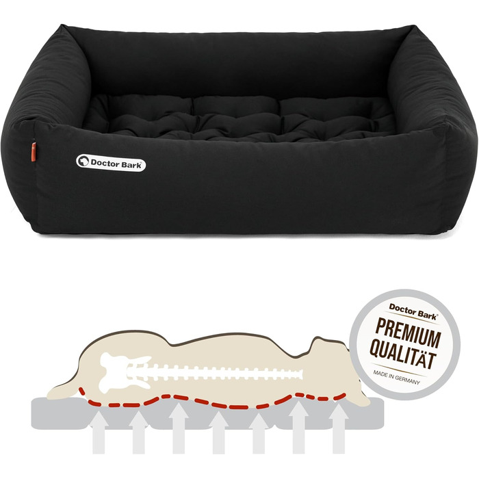 Ортопедичне ліжко для собак Doctor Bark - миється до 95°C, гігієнічне, без запаху, з м'якою подушкою для собак середніх порід (M - 80x70 см, чорний)