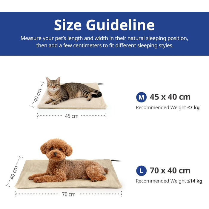 Електричний нагрівальний килимок NICREW для котів та собак 40x45 см, з захистом від кусання, бежевий, 30 Вт, регульована температура