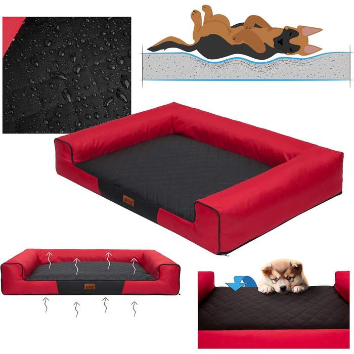 Килимок для собак XL (100x66 см) - червоний з чорною матрацом