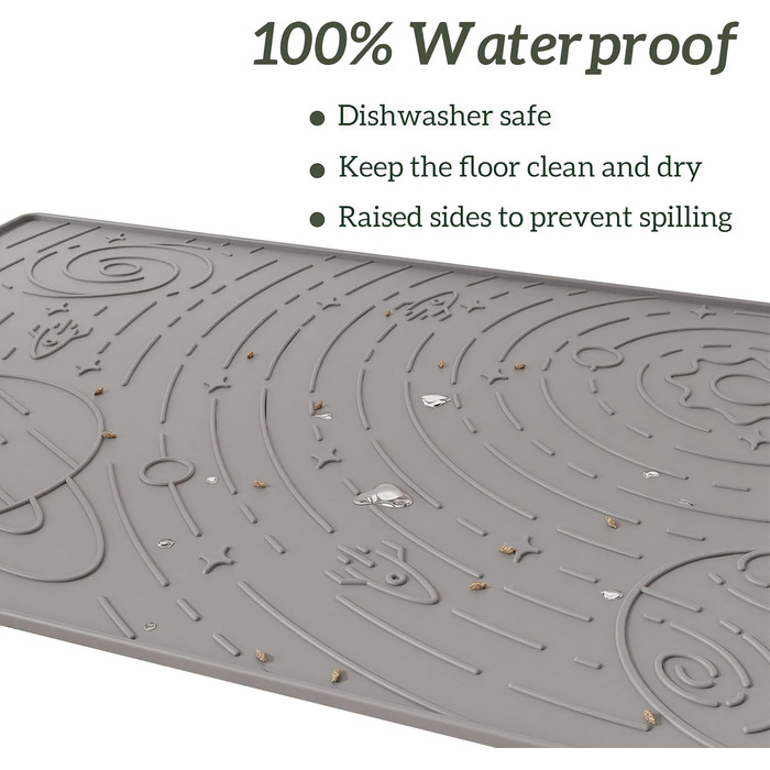 Підкладка під миску для собак та котів OHMO, 60x40 см, силіконова, неслизька, вологостійка, сіра