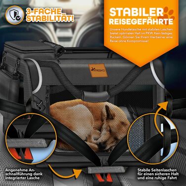 Трейлер для собак TRESKO® XXXL (102x69x69 см) з підкладкою, лопаткою та світловідбивачами | Переноска для собак та котів | Автомобільний трейлер для собак великих та малих порід | Міцна переноска для собак чорного кольору XXXL (102x69x69 см)