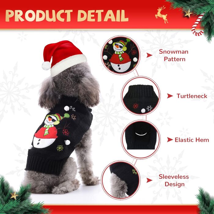 Святий Вечірній Пуловер для Собак, Милий Олень, Пуловер для Домашніх Тварин, Теплий, Середніх та Великих Собак та Кішок (XXL) (L, Чорний Сніговик)