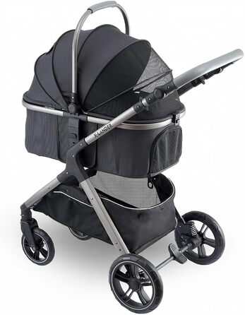 Візок для тварин для маленьких та середніх собак, котячий візок, система подорожей, чотириколісний візок для собак з пеленатором, вхід на блискавці/тримач для напоїв/кошик для зберігання