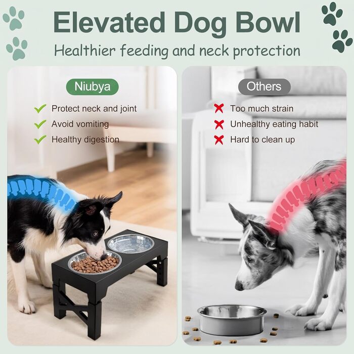 Підвищена годівниця для собак з регулюванням висоти (5 рівнів: 8см, 22см, 25см, 28см, 31см), з 2 мисками з нержавіючої сталі та 1 мискою для повільного годування, для собак маленьких, середніх та великих порід, з неслизьким дном, з BPA-free пластику, чорн