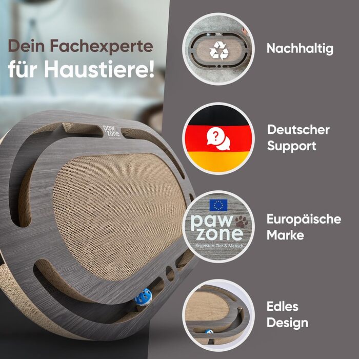 PAWZONE Двостороння килимок-подряпки для котів з міцного MDF, 72x45 см, з можливістю заміни картону, з іграшкою, білий (графіт)