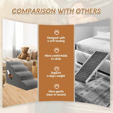 Сходинки для собак та котів ROMROL – 4 сходинки, сірі, з антиковзким покриттям, з м'яким Memory Foam, для захисту суглобів, знімний чохол