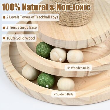 Іграшка для котів TSKDKIT: інтерактивний кігтеточки з кулями, пір'ям та м'ячами, 45 см, 2-ярусний обертовий столик, для маленьких/середніх котів
