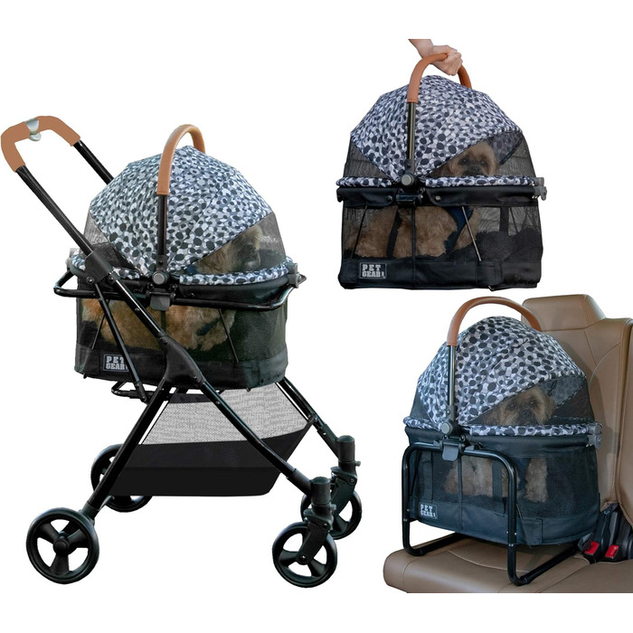 Дитяча коляска Pet Gear 3-в-1 View 360 з функцією перенесення та підйомника, Easy Click N Go, для собак та котів, Charcoal Juguar, 4 колеса (внутрішній простір 48.3 x 33 x 51.1 см)