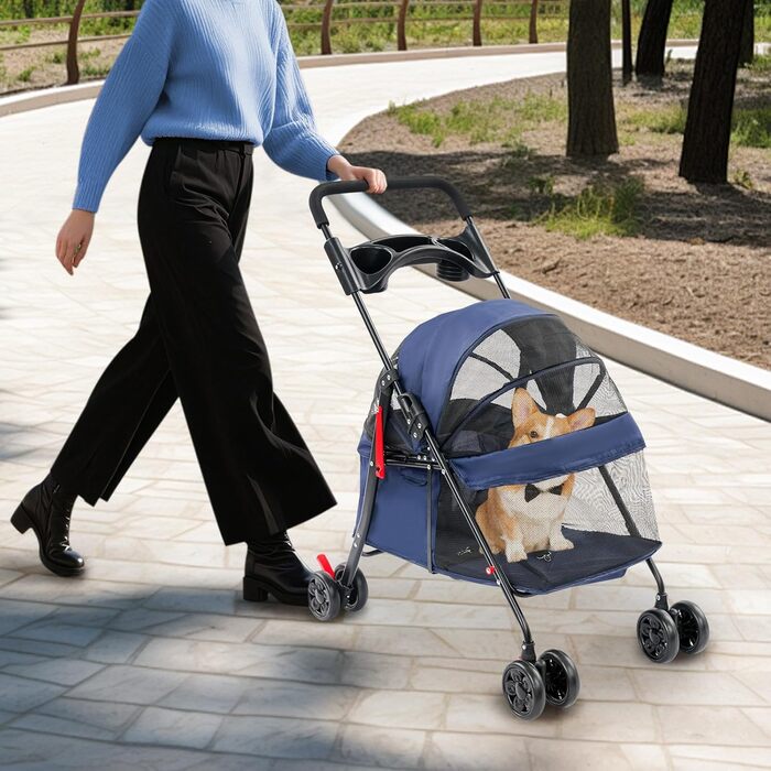 Складаний візок для собак, вантажопідйомність 18 кг, бугі для маленьких собак, візок для котів (Морська синя)