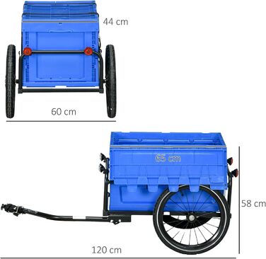 Причіп для велосипеда HOMCOM 65 л, блакитний, вантажопідйомність 40 кг