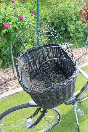 Кошик для собак на кермо велосипеда з плетеної лози з металевою сіткою та подушкою (чорний). Кошик для велосипеда з лози (без подушки)