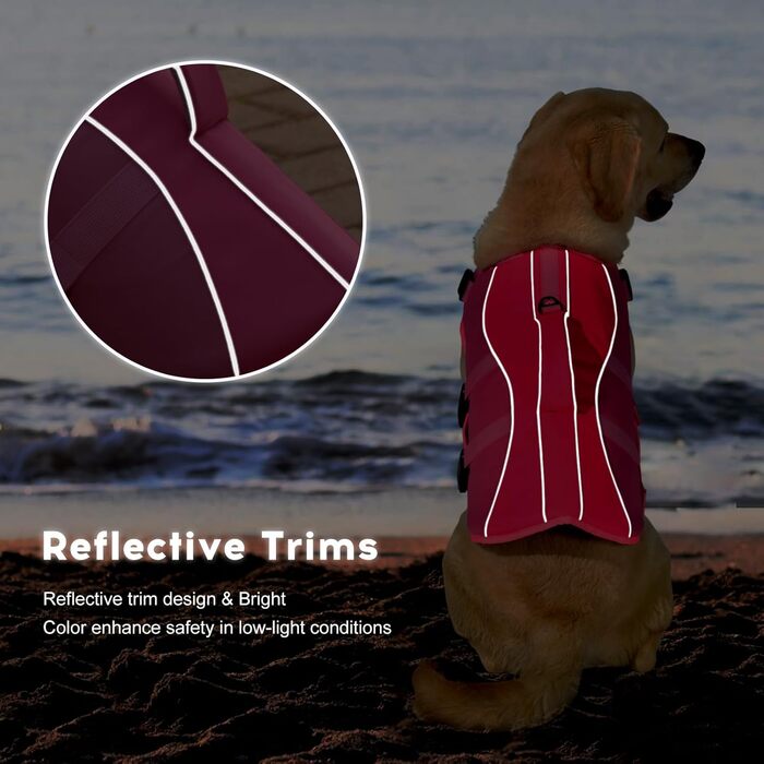 Жилет для плавання собак великий, безпечний жилет для собак, для плавання та катання на човнах, світловідбиваючий жилет для цуценят з надзвичайною плавучістю та ручкою для рятування, регульований, рожевий