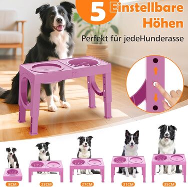 Набір мисок для собак X XBEN 3-в-1: миска для води з захистом від пролиття 1.4L, миска від захлистування 1L, годівниця з 5 рівнями регулювання висоти для середніх та великих собак, нековзна годівниця, рожевий колір