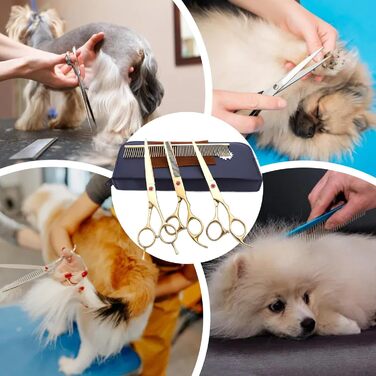 Набір професійних ножиць для грумінгу собак (7 шт.) | З нержавіючої сталі | Ножиці для догляду за тваринами [Золотий]