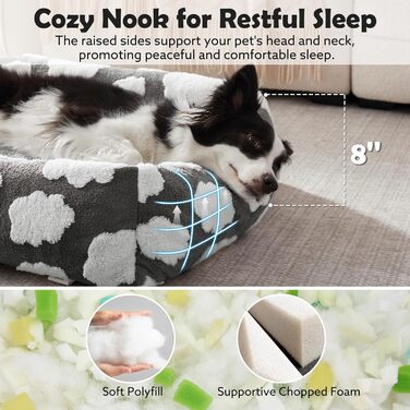 Крізь для собак середнього розміру, сірий, 30x24x8 см. Ортопедичний, знімний чохол на блискавці, м'який, з антиковзаючою основою