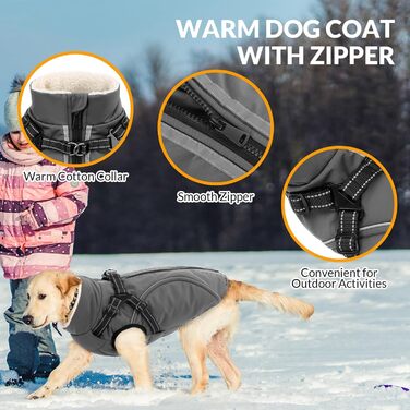 Теплий зимовий одяг для собак Citétoile: куртка з блискавкою, вітрозахисна, з відбиваючими смугами та нагрудником. Підходить для собак маленьких, середніх та великих порід. Сірий колір, розмір S.