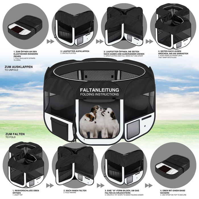 Вольєр для цуценят і домашніх тварин All Pets United XXL, чорний-бежевий, для собак, котів, кроликів та дрібних тварин, для дому та вулиці