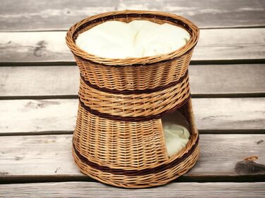 Кігтеточка-лежанка для котів та собак, 2-ярусна, з подушкою, діаметр 47 см, з натуральної лози