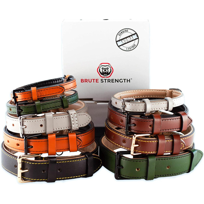 Стійкий нашийник для собак Brute Strength з натуральної шкіри, світло-сірий, розмір M (36-43 см)