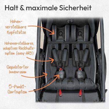 Qeridoo Kidgoo 2: Причіп для велосипеда на 2 дітей з підвіскою та системою ARS, коляска-візок, причіп-велосипед для дітей, складаний, 45L, Navy Blue
