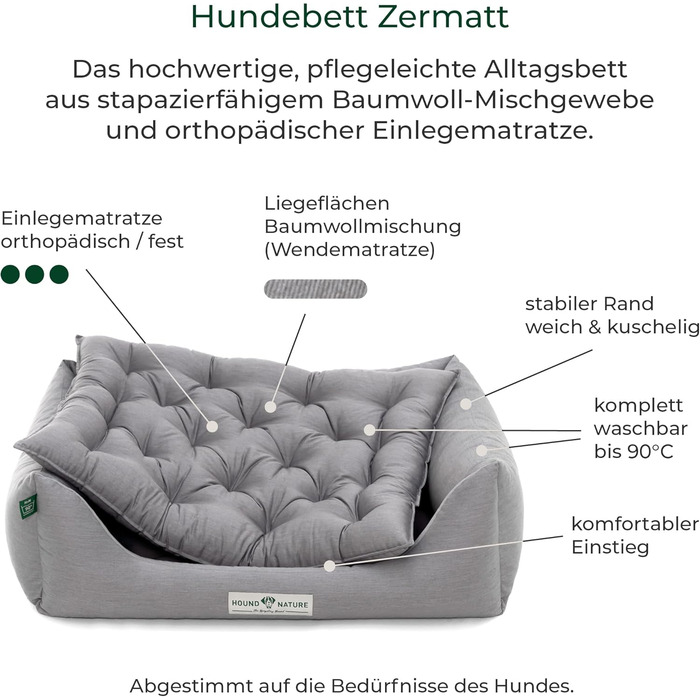 Ортопедичне ліжко для собак HOUND & NATURE Zermatt, корзина для собак середнього розміру з високим бортиком, м'яке собаче ліжко з подушкою (M - 95x70 см, світло-сірий)