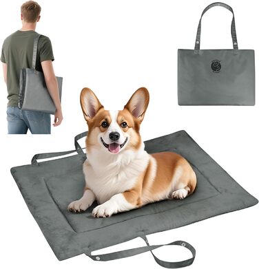 Водонепроникний килимок для котів та собак Kritter Planet, складаний, миючий, для відпочинку на вулиці, у подорожах та кемпінгу, з ручками, 80 x 60 см, сірий