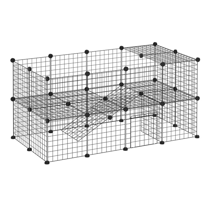 PawHut Barrier Манеж для маленьких тварин своїми руками 36 тарілок чорний 146x73x73см безпечний манеж для цуценят для приміщень та вулиці