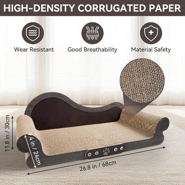 Кігтеточка для котів XXL, 68 см, килимок з дизайном дивану, з щільного гофрокартону для відпочинку та ігор