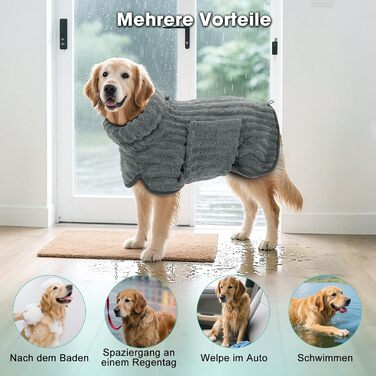 Рушник для собак з мікрофібри, швидковисихаючий, з клямками та регульованою гумкою, можна прати в машині, підходить для великих, середніх та маленьких собак, сірий (XL)