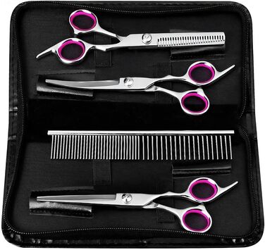 Набір професійних ножиць для грумінгу собак та котів, 5 шт. з нержавіючої сталі: ножиці для підстригання, ножиці для витончення, ножиці з вигнутим лезом, ножиці для стрижки лап, гребінець для грумінгу