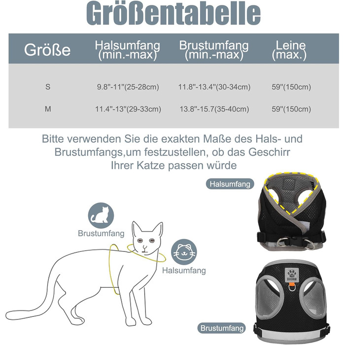 Нашийник для кота Bindokun з повідком, анти-вислизання, комплект для котів та собак, регульований, чорний, M