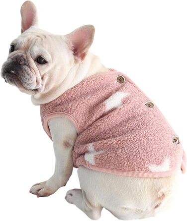 Теплий флісовий теплий одяг для собак для великих собак, маленьких собак з великою грудною кліткою, таких як Французький бульдог, коргі, мопс, бульдог, бультер'єр, шиба та інші - зимова куртка розмір L (XL: обхват грудей 64-66 см, рожевий)