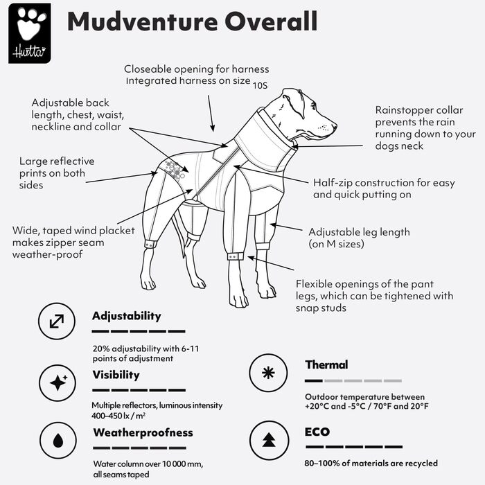 Водонепроникний комбінезон для собак Hurtta Mudventure ECO, кориця-оранж, 65M