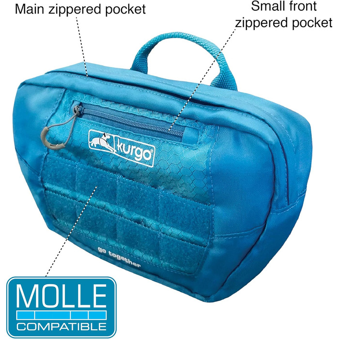 Фляга для собак Kurgo RSG, знімний чохол, сумісна з MOLLE, кріплення для службового нашийника, блакитна. Один розмір підходить для всіх (сумка на сідло, чорна)