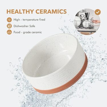 Керамічна миска для собак середніх порід, протиковзна, з основою, для корму та води, 18,5 см, 1200 мл, колір ванільне білий