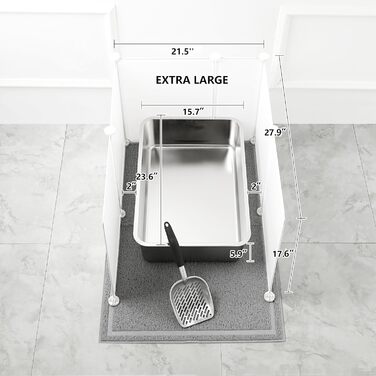 MEEXPAWS XXL туалет для котів з нержавіючої сталі 60×40×15 см з килимком, совком і захистом від бризок, легке очищення