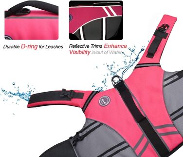 Жилет для плавання собаки VIVAGLORY, спортивний стиль, для човнів, S/M (56-64 см окружність грудей, Neon-Rosa)