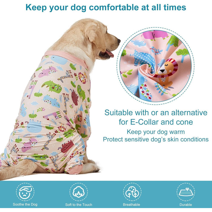 Піжама для великих собак LovinPet, рожевий колір, розмір M. Легкий пуловер, повне покриття, стильний принт для домашнього затишку.