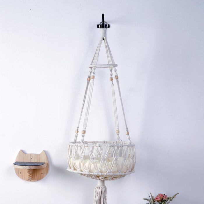 Котяча гамака SHENGOCASE макраме Boho з 3 рівнями, настінне підвісне ліжко для котів, 33 см, з кріпленням, для домашніх котів