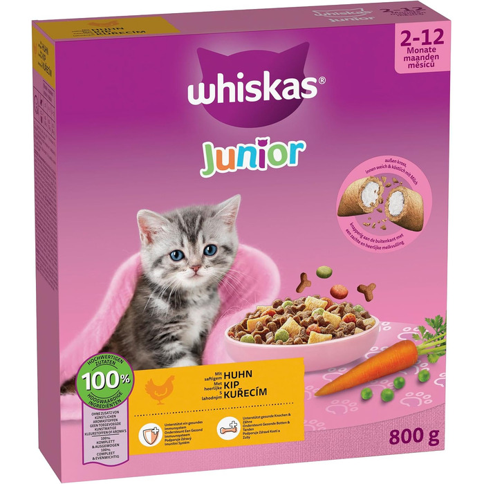 Сухий корм для котів Whiskas Junior з куркою, набір 5 x 800 г