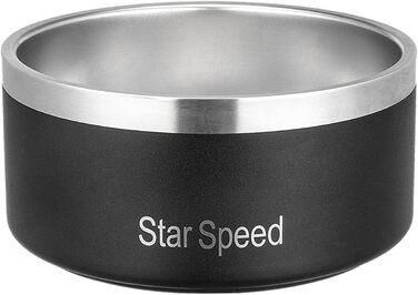 Миска для собак StarSpeed з нержавіючої сталі, 1,8 л, чорна, з гумовим дном, протиударна, для великих порід, для води та корму