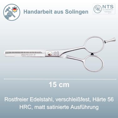 Ножиці для собак та домашніх тварин ROSTFREI, матова сатинова обробка • Ножиці для моделювання шерсті (зубці з одного боку) та фінішні ножиці (6.0-30ZE = 15 см, 30 зубців з одного боку)
