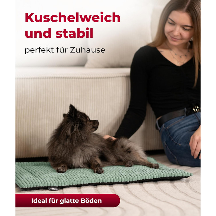 Килимок для собак HS-Hundebett® з підкладкою Cord, XS – антиковзаюча функція, м'яка ковдра для собак, затишне місце для відпочинку – виготовлено в Німеччині (зелений, 55x75 см)