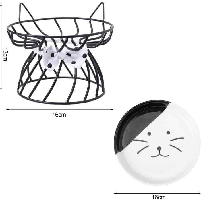 Керамічна миска для котів з металевим підставкою, піднята миска для котів Anti-Erbrechen, плоска керамічна миска для корму та води для котів та маленьких собак (Чорний)